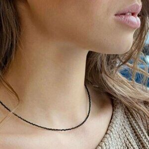 Gorgeous Black Spinel Beaded Necklace Gold Waterproof Layering Necklace Everyday